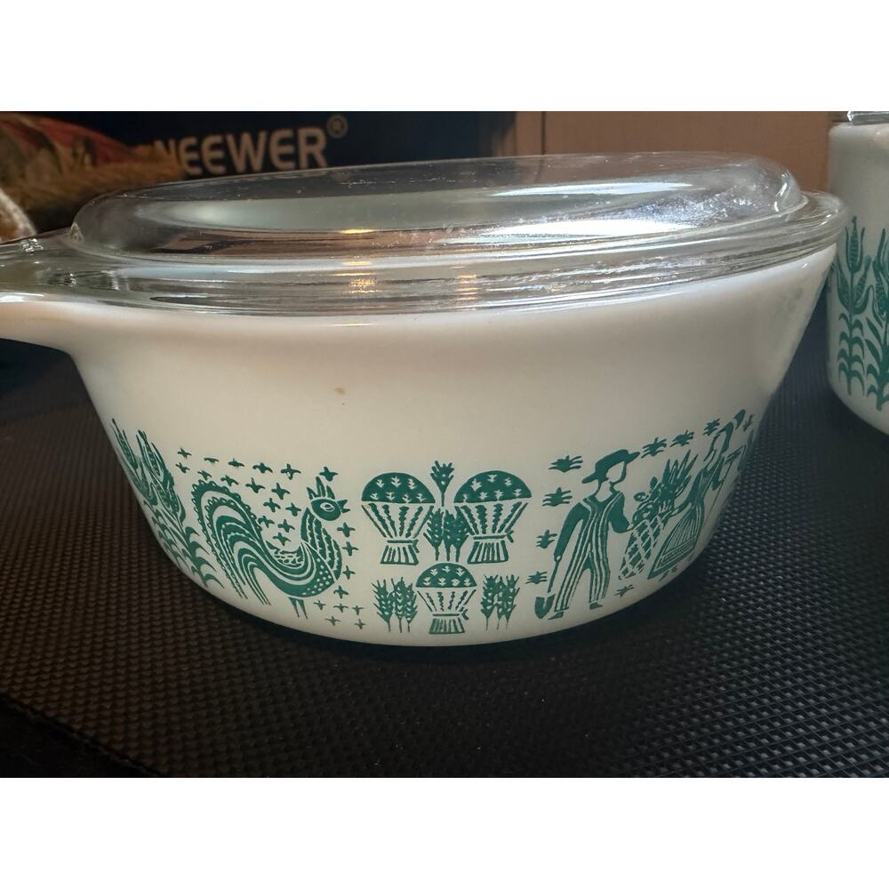 Vintage Pyrex Butterprint 471 472 473 Casserole Set 3 Lids Turquoise - Picture 3 of 10